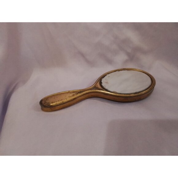 Vintage Ornate Handheld Mirror with Floral Design - Antique Gold Tone Finish - Picture 2 of 2